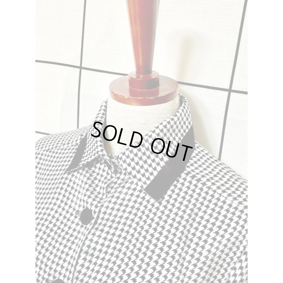 画像4: 千鳥格子柄 前開き ウエストゴム レトロ 長袖 アメリカ古着 ヴィンテージワンピース (4)