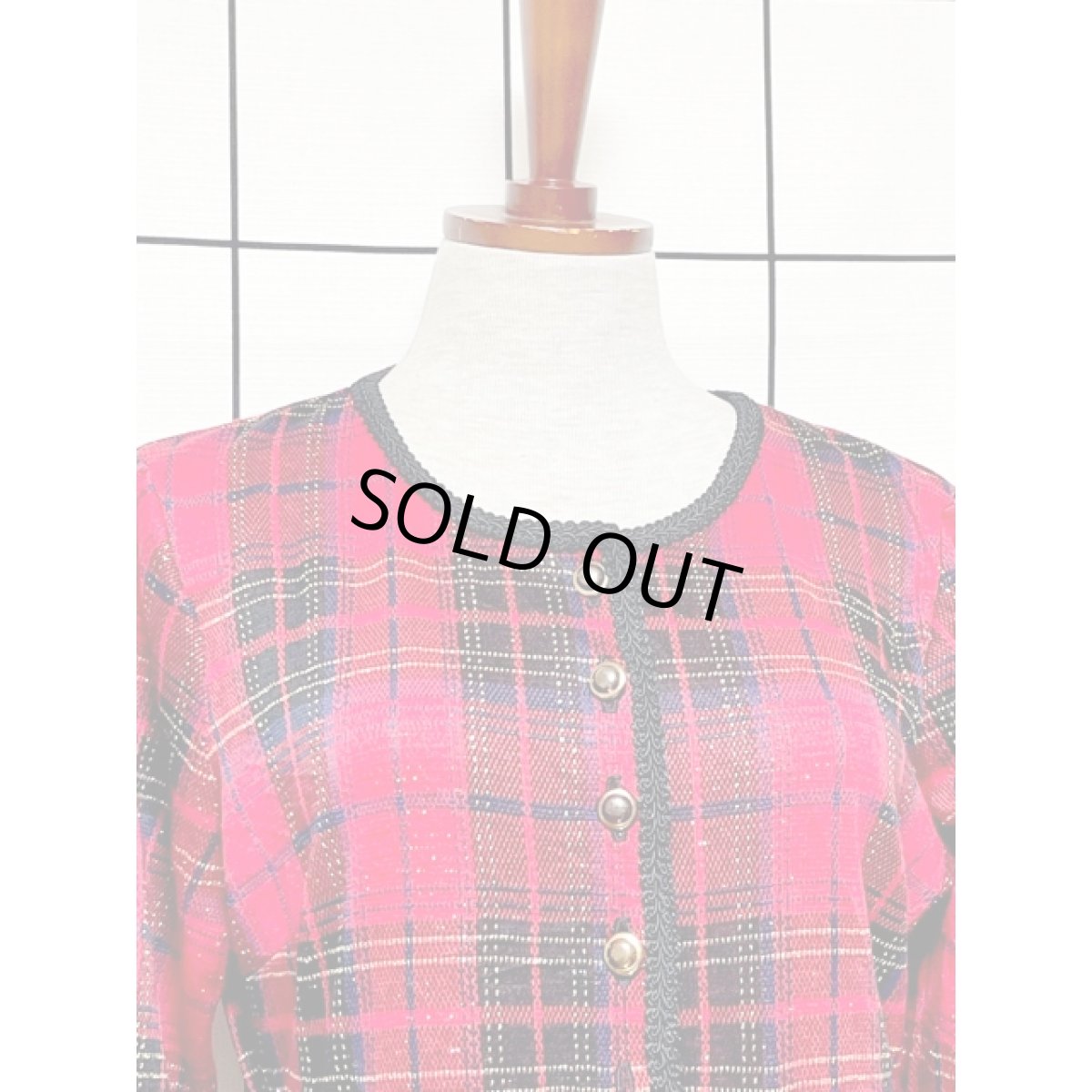 画像5: チェック ニット ベロア切り替え ブレード装飾 高級感 UNIONMADE アメリカ古着 ヴィンテージロングドレス (5)