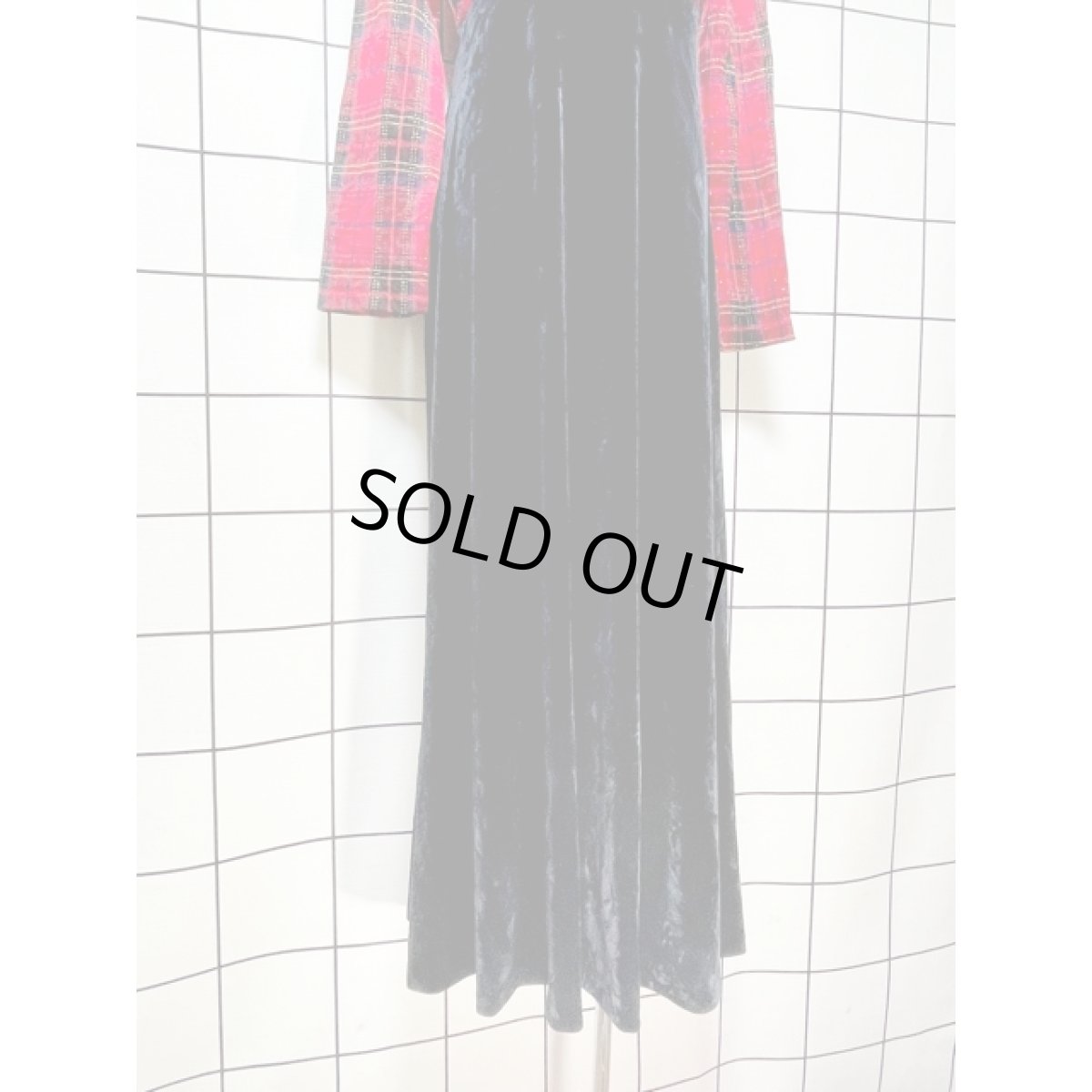 画像9: チェック ニット ベロア切り替え ブレード装飾 高級感 UNIONMADE アメリカ古着 ヴィンテージロングドレス (9)