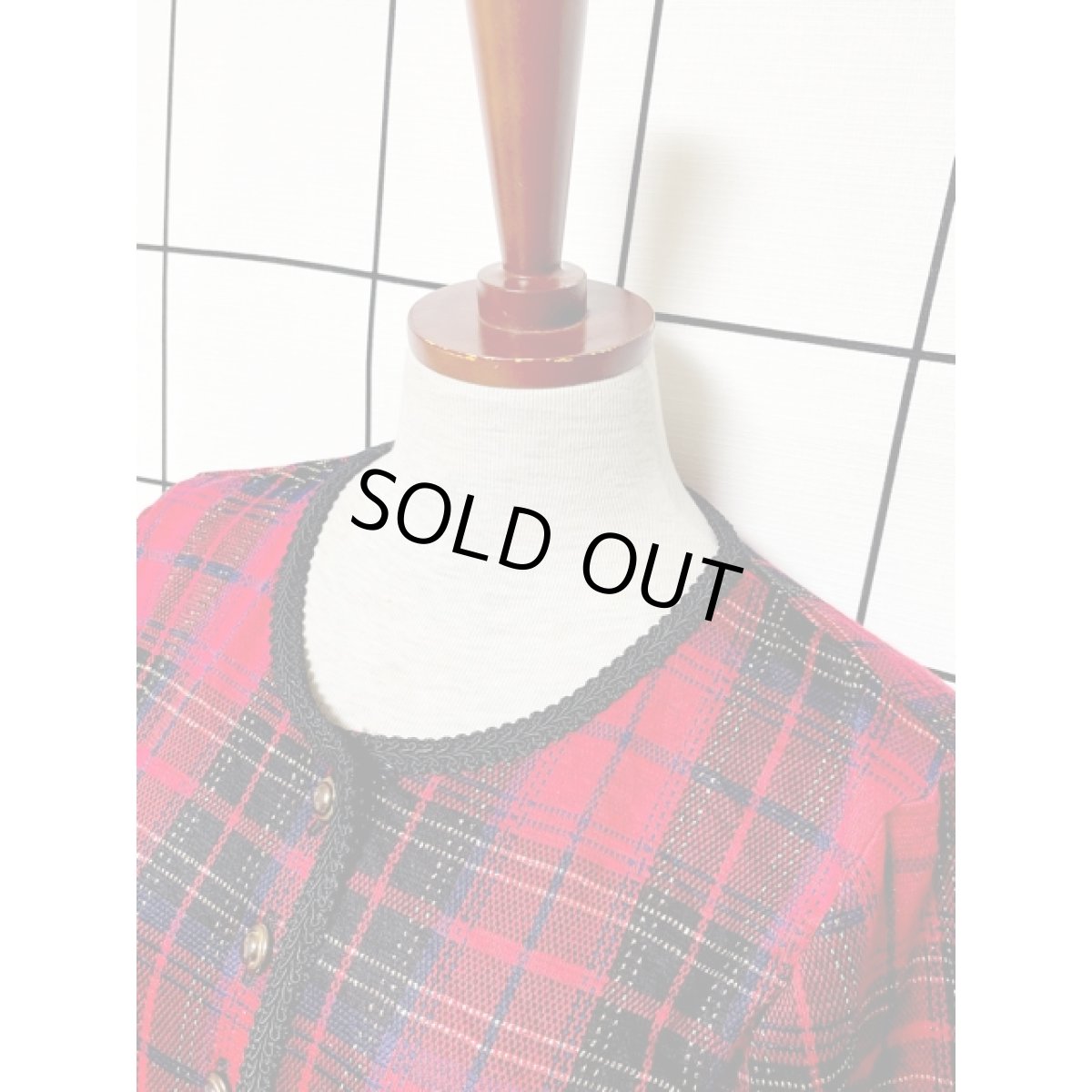 画像4: チェック ニット ベロア切り替え ブレード装飾 高級感 UNIONMADE アメリカ古着 ヴィンテージロングドレス (4)