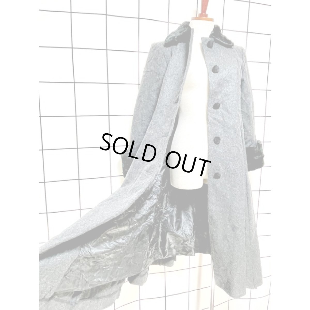 画像10: ファー Aライン ウール 上品 上質 クラシカル グレー ブラック 古着 ヴィンテージ コート (10)