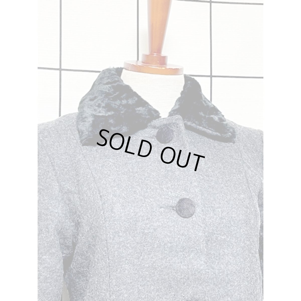 画像6: ファー Aライン ウール 上品 上質 クラシカル グレー ブラック 古着 ヴィンテージ コート (6)