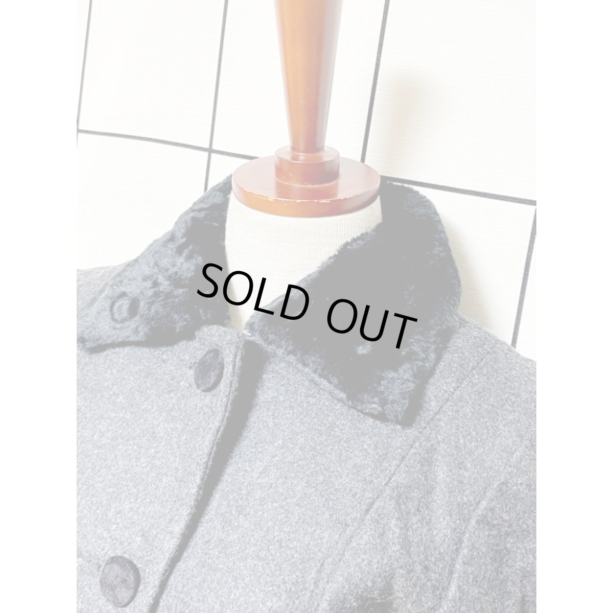 画像5: ファー Aライン ウール 上品 上質 クラシカル グレー ブラック 古着 ヴィンテージ コート (5)