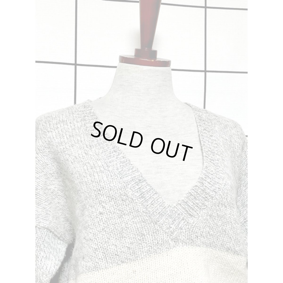 画像5: ボーダー Vネック プルオーバー グレー オフホワイト ピンク アメリカ古着 ヴィンテージ ニットセーター (5)