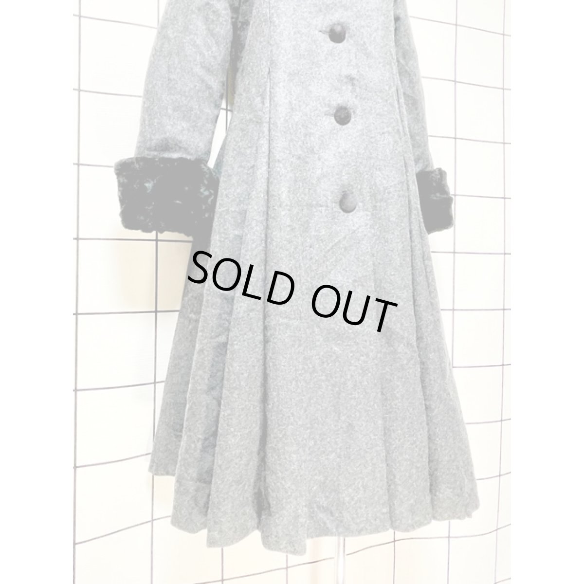 画像9: ファー Aライン ウール 上品 上質 クラシカル グレー ブラック 古着 ヴィンテージ コート (9)