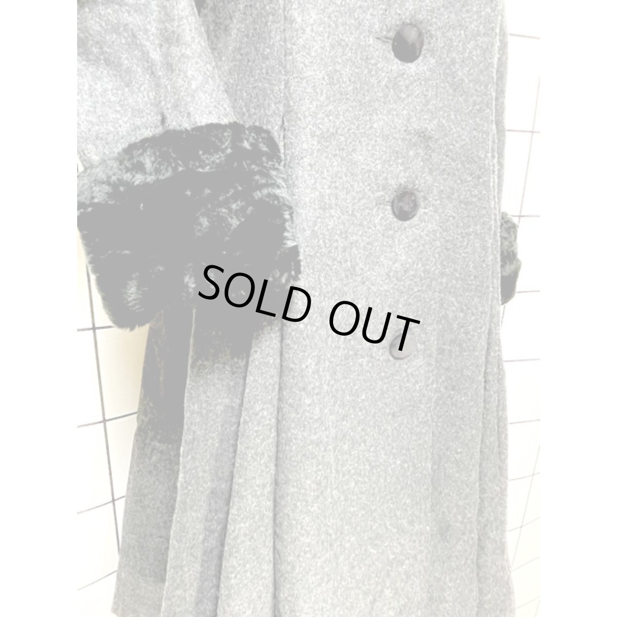 画像8: ファー Aライン ウール 上品 上質 クラシカル グレー ブラック 古着 ヴィンテージ コート (8)