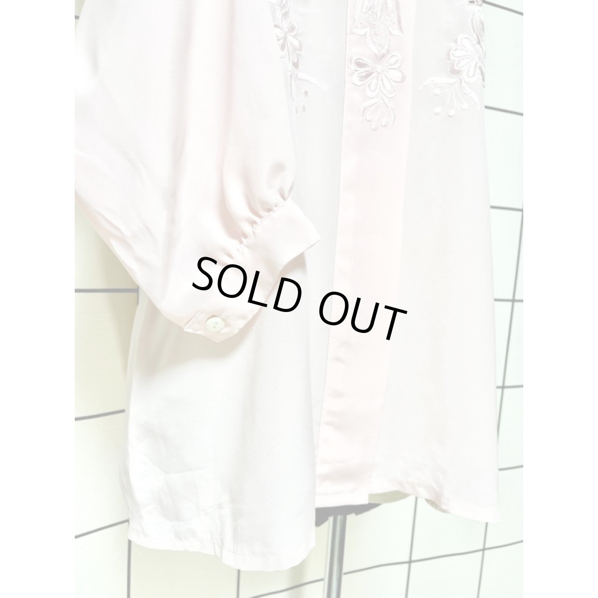 画像7: 刺繍 ピンク カットワーク襟 長袖 レトロ アメリカ古着 ヴィンテージブラウス (7)