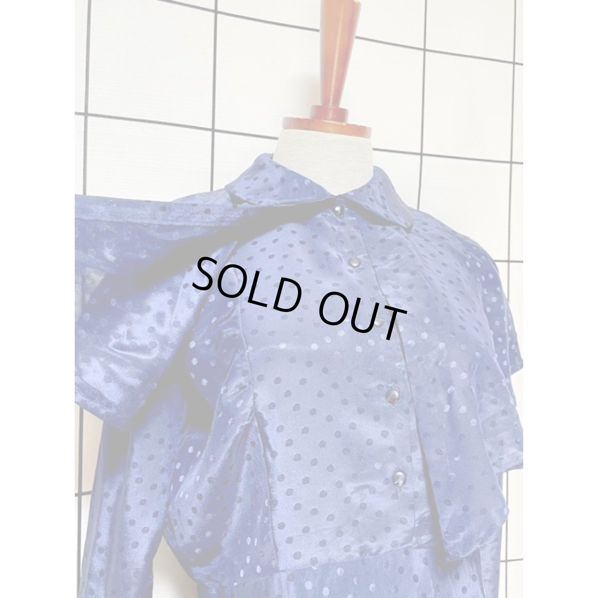 画像11: ★★50％OFF BIGSALE 対象商品★★ ネイビー ドット織り フロントリボン アメリカ古着 ヴィンテージワンピース (11)