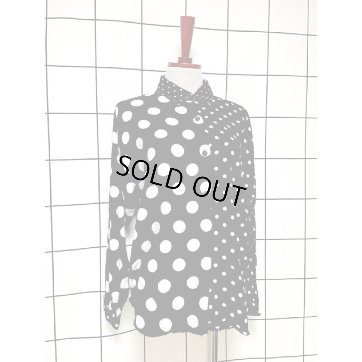 画像3: アシンメトリー モノクロドット レトロ シャツ アメリカ古着 ブラウス (3)