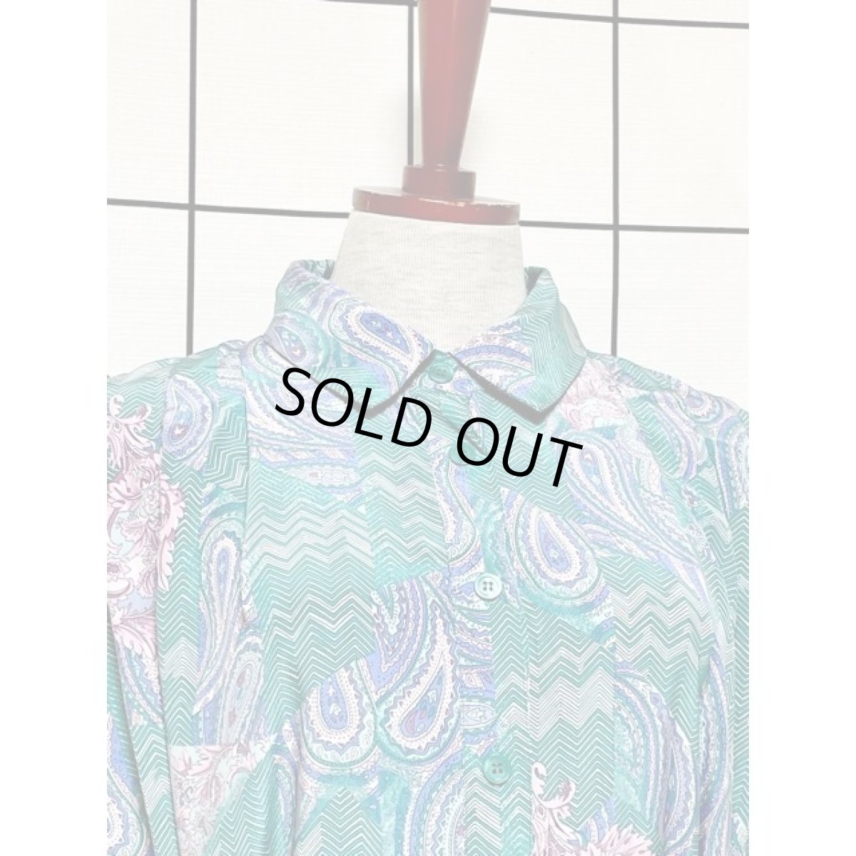 画像6: ペイズリー リーフ ジグザグ柄 リボン紐 レトロ 長袖 アメリカ古着 ヴィンテージワンピース (6)