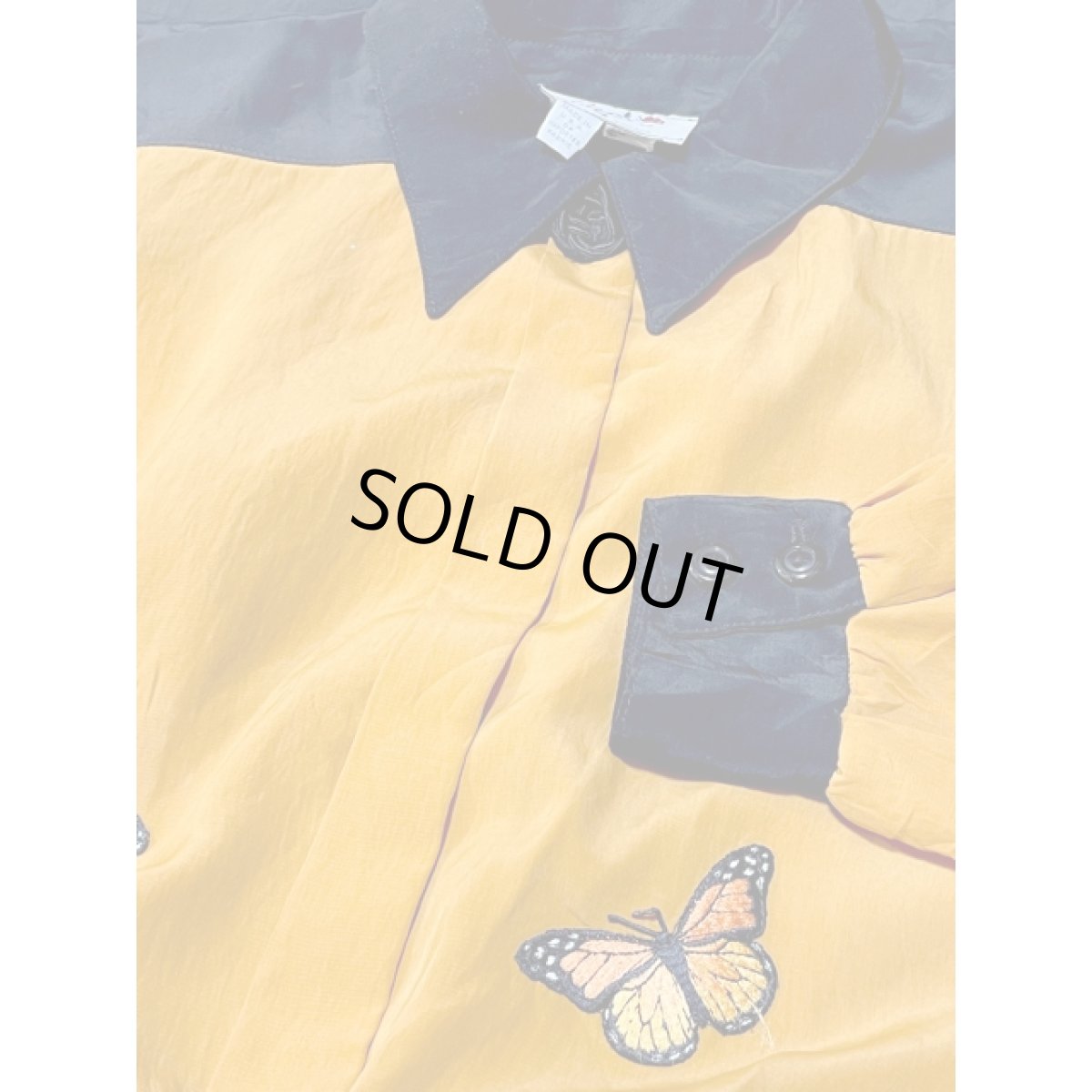 画像10: バタフライ刺繍パッチ マスタードカラー ウエストゴム レトロ 長袖 アメリカ古着 ヴィンテージワンピース (10)