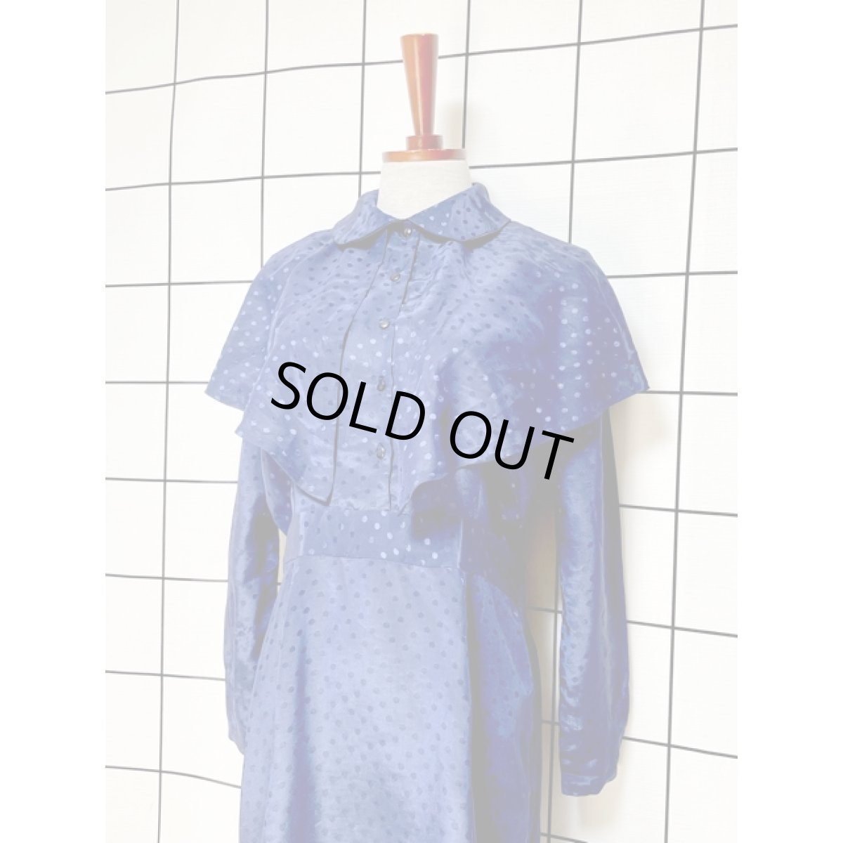 画像10: ★★50％OFF BIGSALE 対象商品★★ ネイビー ドット織り フロントリボン アメリカ古着 ヴィンテージワンピース (10)