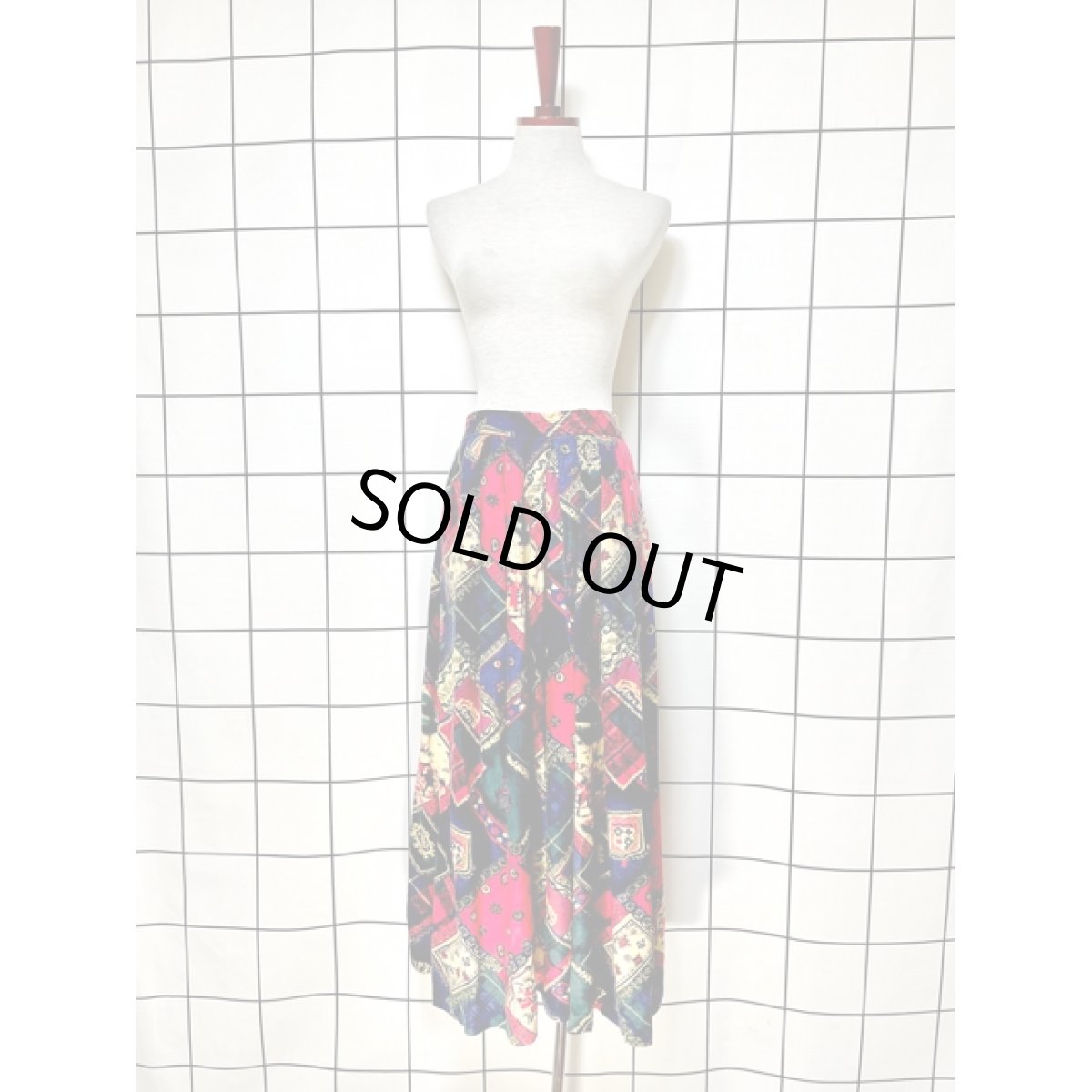 画像5: 馬柄 チェック柄 カラフル ウエストゴム レトロ アメリカ古着 ヴィンテージロングスカート (5)