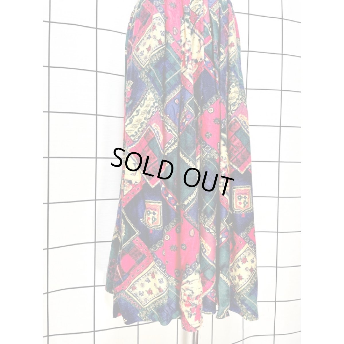 画像3: 馬柄 チェック柄 カラフル ウエストゴム レトロ アメリカ古着 ヴィンテージロングスカート (3)