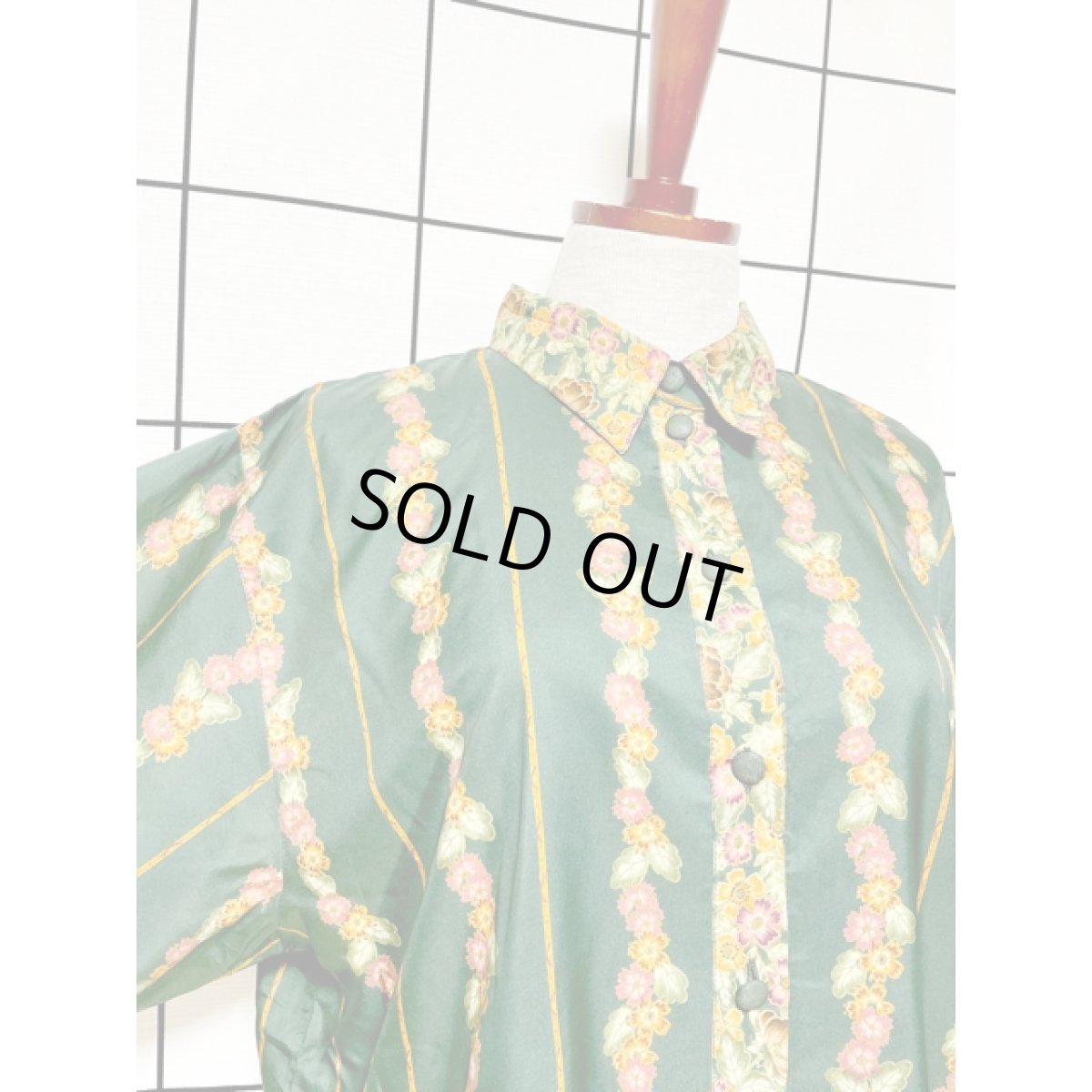 画像6: 花柄 ストライプ オーバーサイズ レトロ アメリカ古着 長袖 シャツ ヴィンテージブラウス (6)