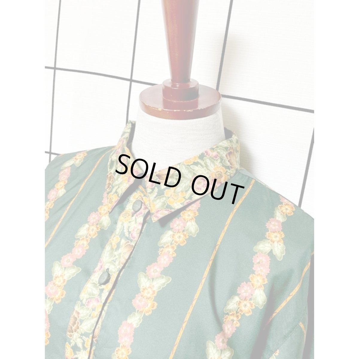 画像4: 花柄 ストライプ オーバーサイズ レトロ アメリカ古着 長袖 シャツ ヴィンテージブラウス (4)