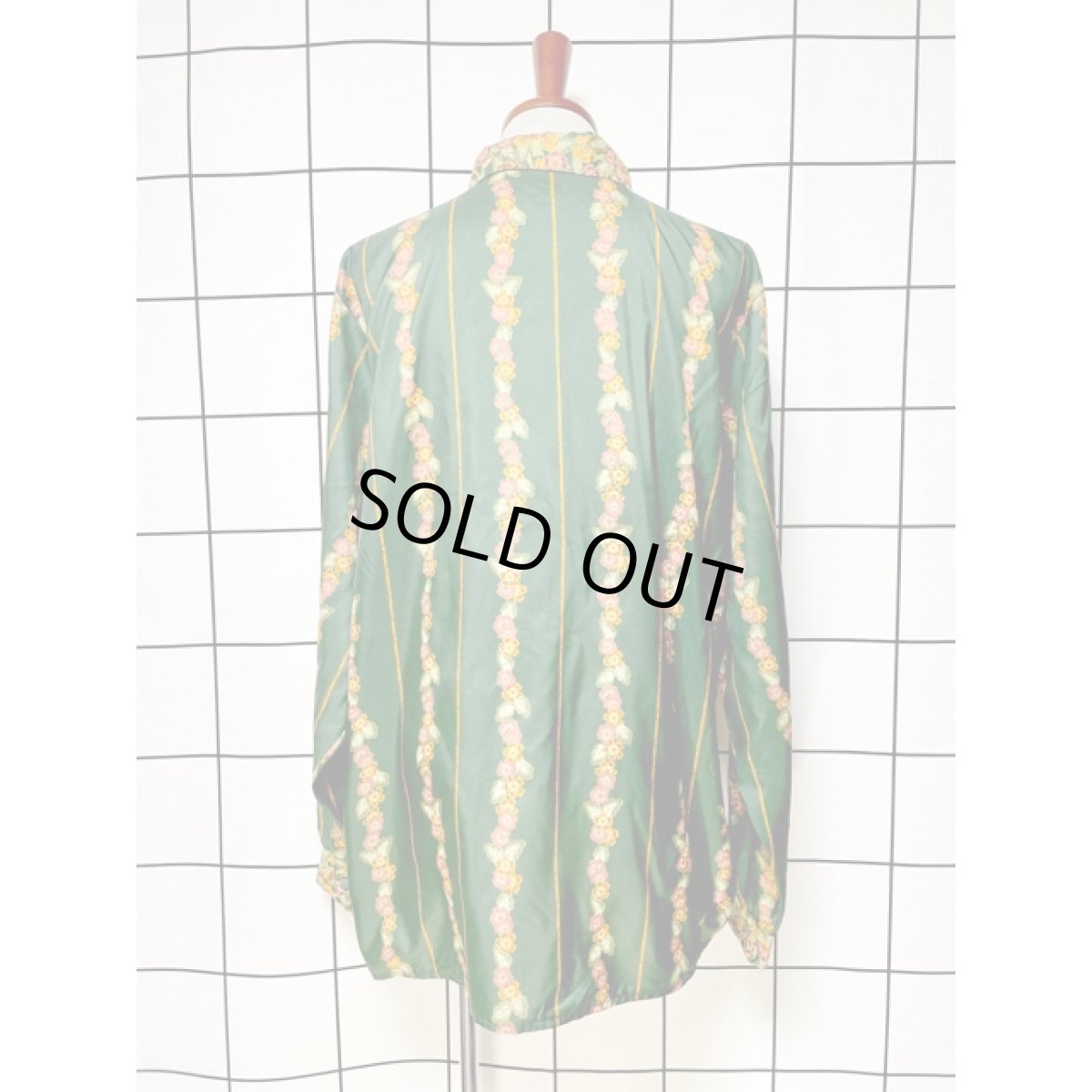 画像2: 花柄 ストライプ オーバーサイズ レトロ アメリカ古着 長袖 シャツ ヴィンテージブラウス (2)