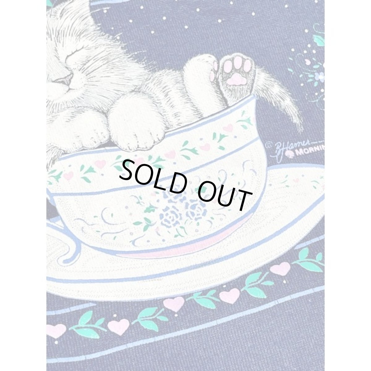 画像10: ネコ 猫 コーヒーカップ ハート ハイネック ネイビー Ｍorningsun レトロ アメリカ古着 ヴィンテージスウェット (10)