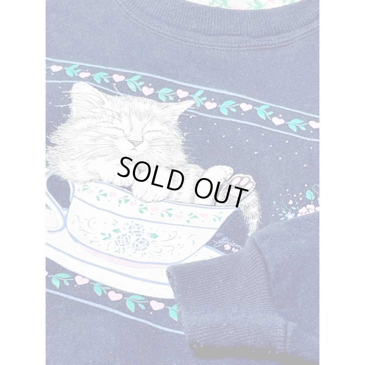 画像9: ネコ 猫 コーヒーカップ ハート ハイネック ネイビー Ｍorningsun レトロ アメリカ古着 ヴィンテージスウェット (9)