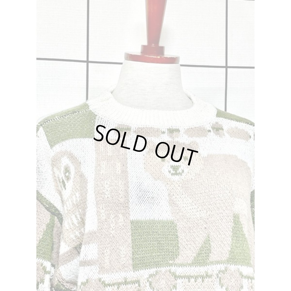 画像5: アニマル模様編み クマ リス フクロウ プルオーバー アメリカ古着 ニットセーター (5)