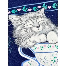 画像11: ネコ 猫 コーヒーカップ ハート ハイネック ネイビー Ｍorningsun レトロ アメリカ古着 ヴィンテージスウェット (11)