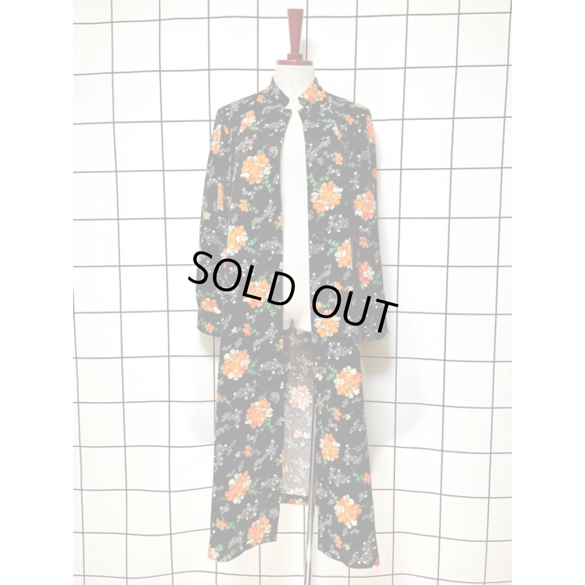 画像10: フランス古着 花柄 スクエア スタンドカラー ブラウン レトロ ヨーロッパ ヴィンテージワンピース  (10)