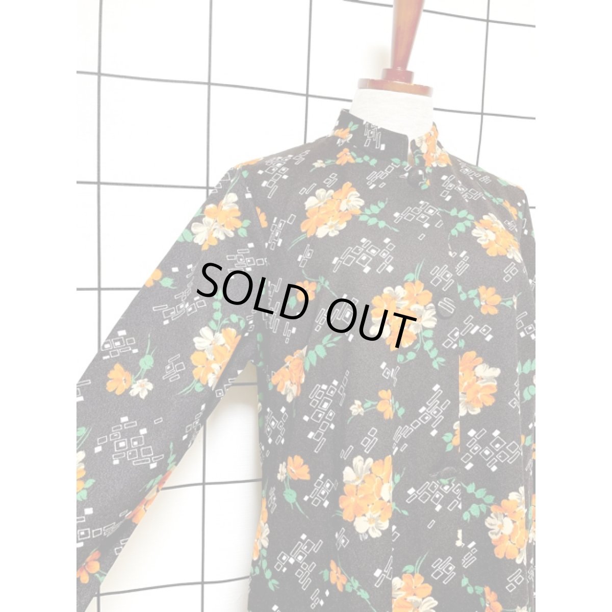 画像6: フランス古着 花柄 スクエア スタンドカラー ブラウン レトロ ヨーロッパ ヴィンテージワンピース  (6)