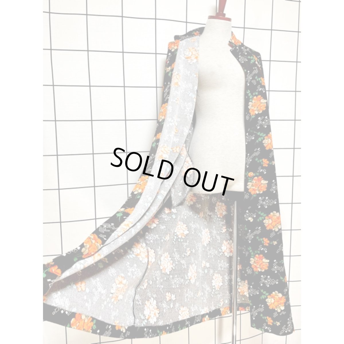 画像11: フランス古着 花柄 スクエア スタンドカラー ブラウン レトロ ヨーロッパ ヴィンテージワンピース  (11)