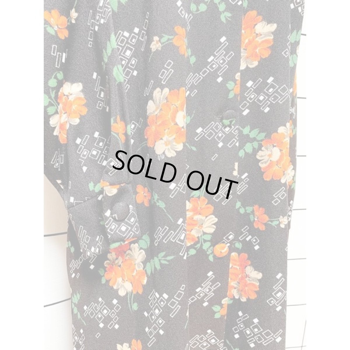 画像7: フランス古着 花柄 スクエア スタンドカラー ブラウン レトロ ヨーロッパ ヴィンテージワンピース  (7)