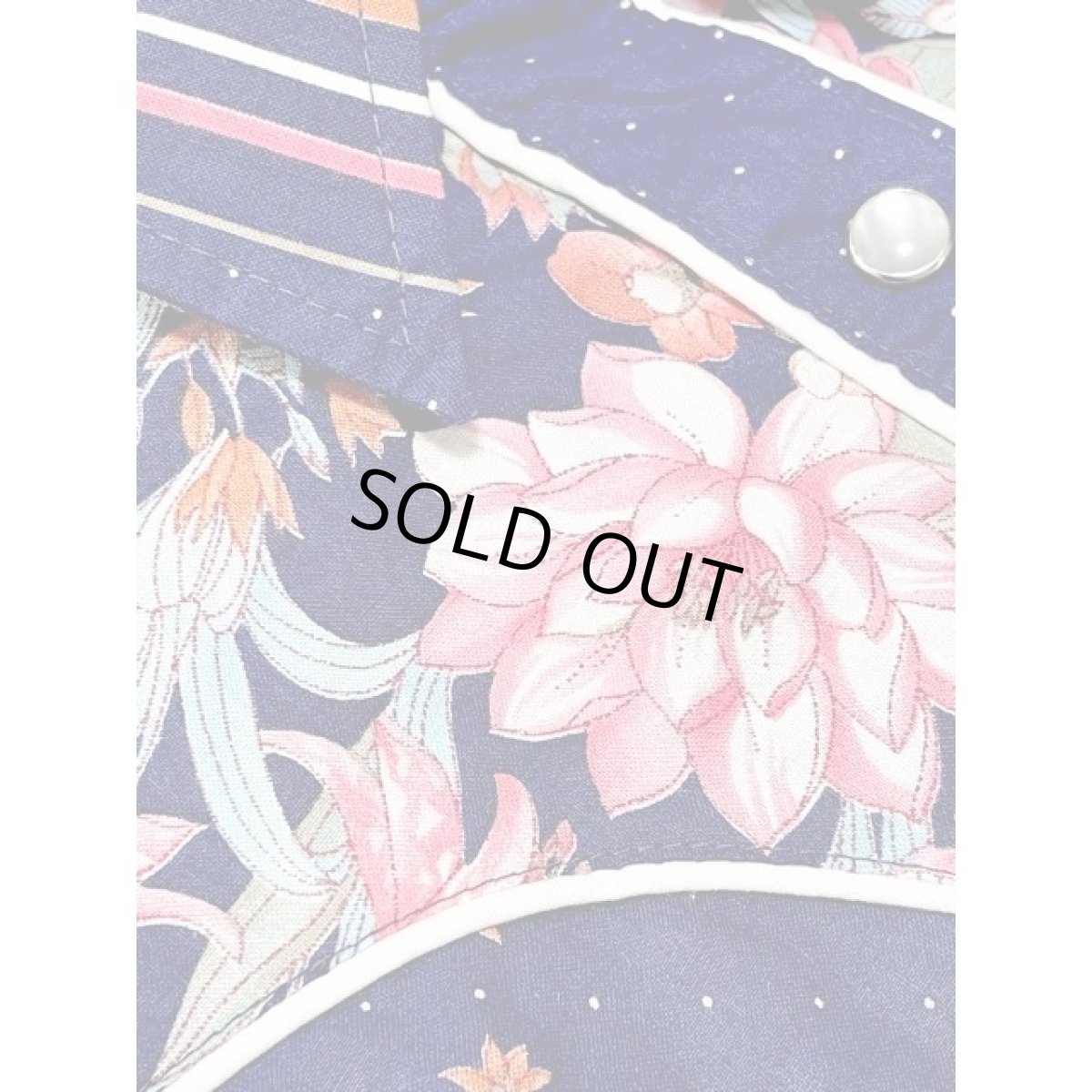 画像9: 花柄 ドット ストライプ ネイビー CANADA レトロ 古着 長袖 シャツ ヴィンテージブラウス (9)