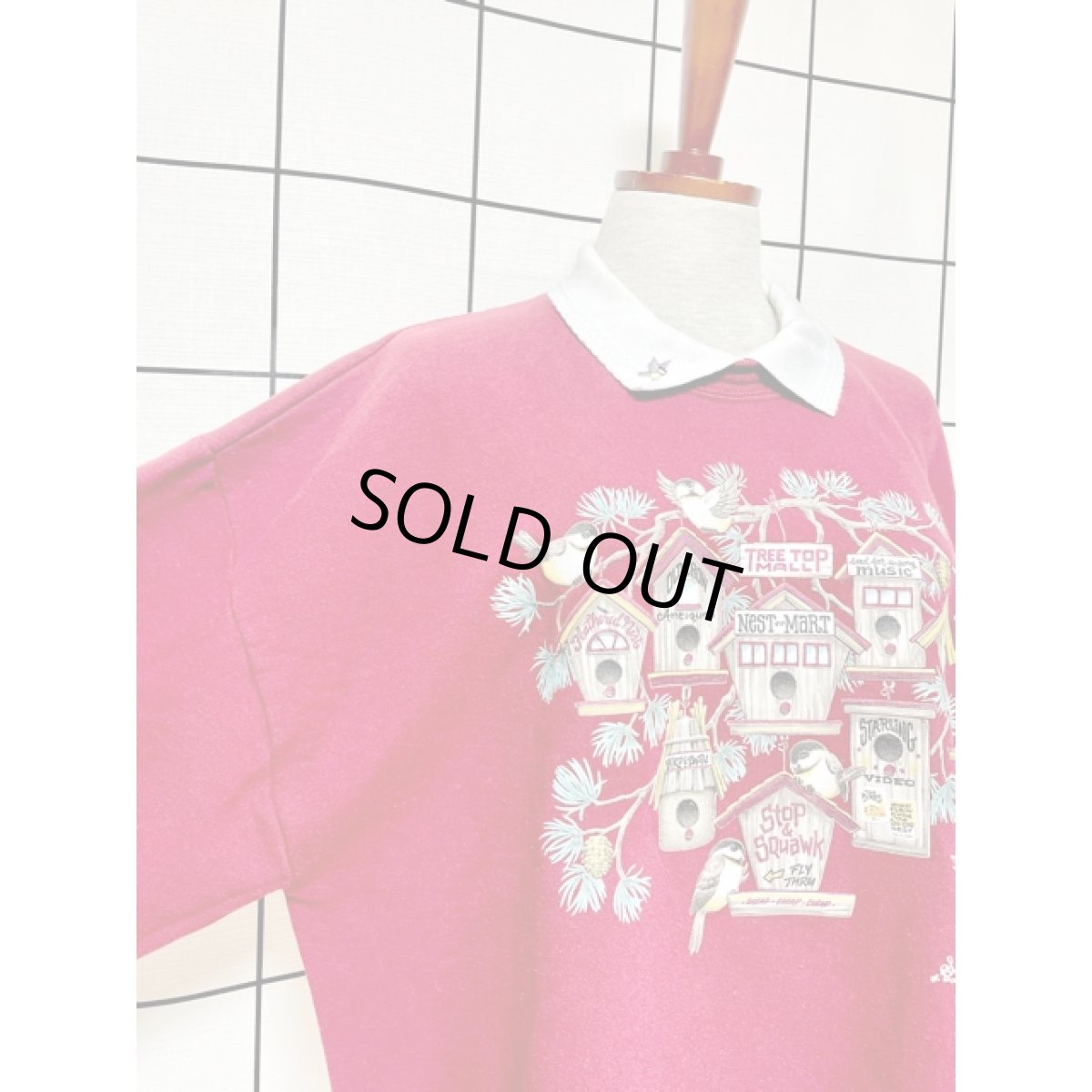 画像6: 鳥 巣箱 刺繍入り襟付き バックプリント Ｍorningsun レトロ アメリカ古着 ヴィンテージスウェット (6)