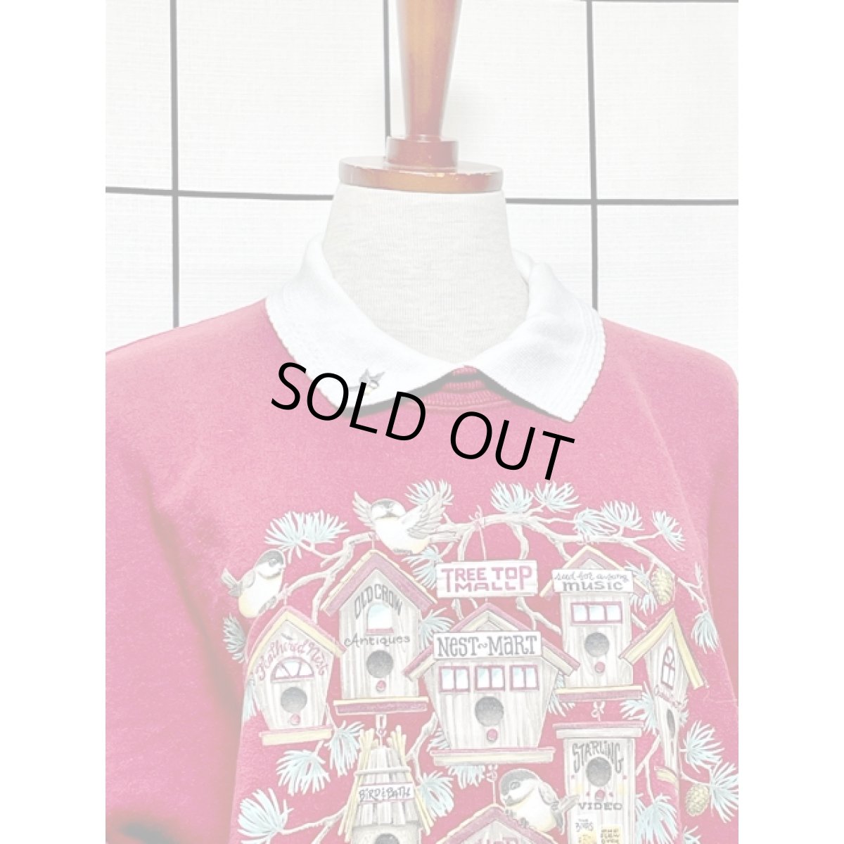 画像5: 鳥 巣箱 刺繍入り襟付き バックプリント Ｍorningsun レトロ アメリカ古着 ヴィンテージスウェット (5)