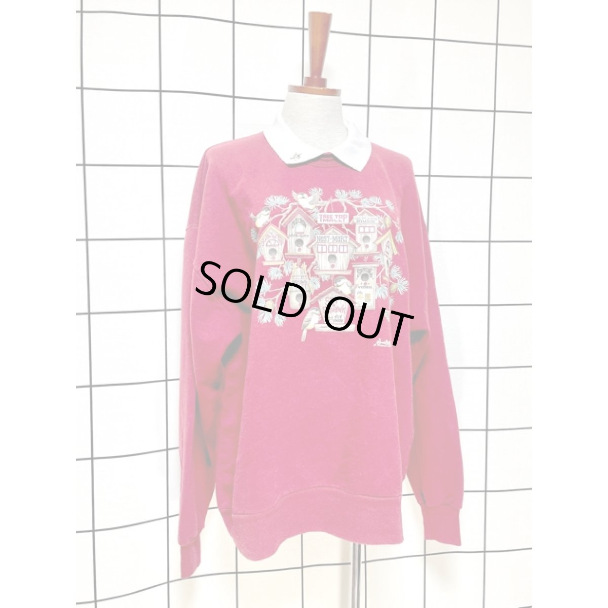 画像3: 鳥 巣箱 刺繍入り襟付き バックプリント Ｍorningsun レトロ アメリカ古着 ヴィンテージスウェット (3)