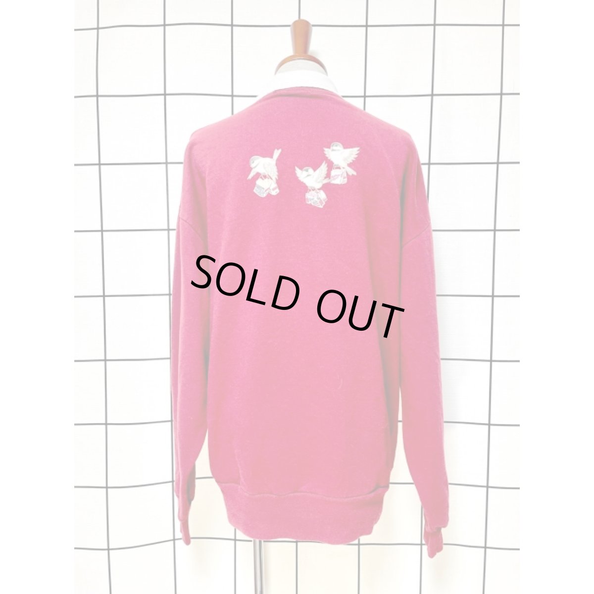 画像2: 鳥 巣箱 刺繍入り襟付き バックプリント Ｍorningsun レトロ アメリカ古着 ヴィンテージスウェット (2)