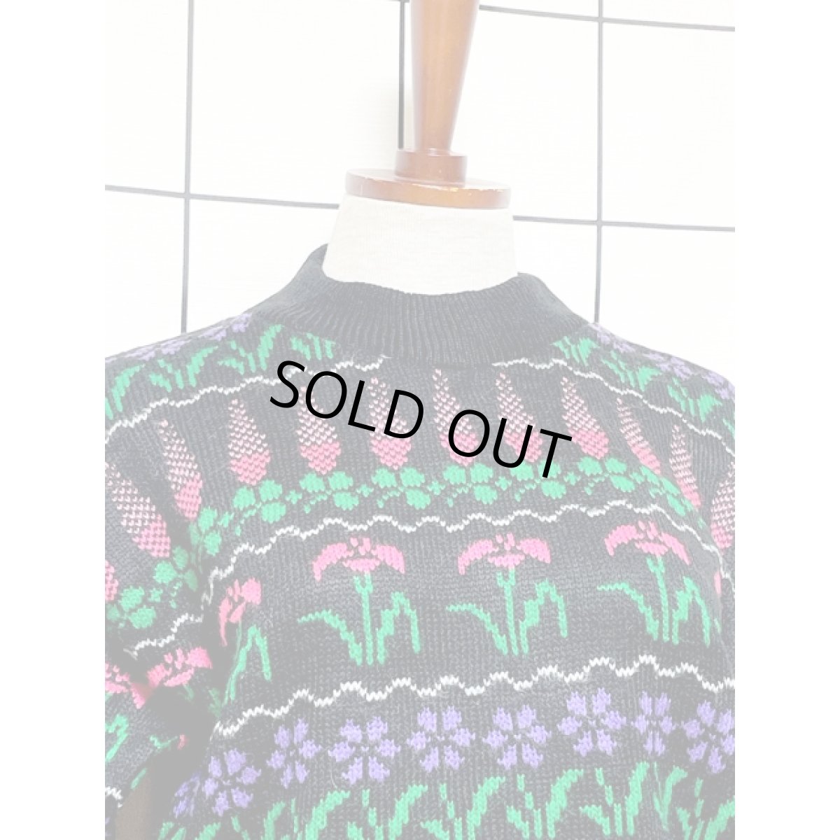 画像5: 花模様編み プルオーバー ブラック レトロサイケ アメリカ古着 ニットセーター (5)