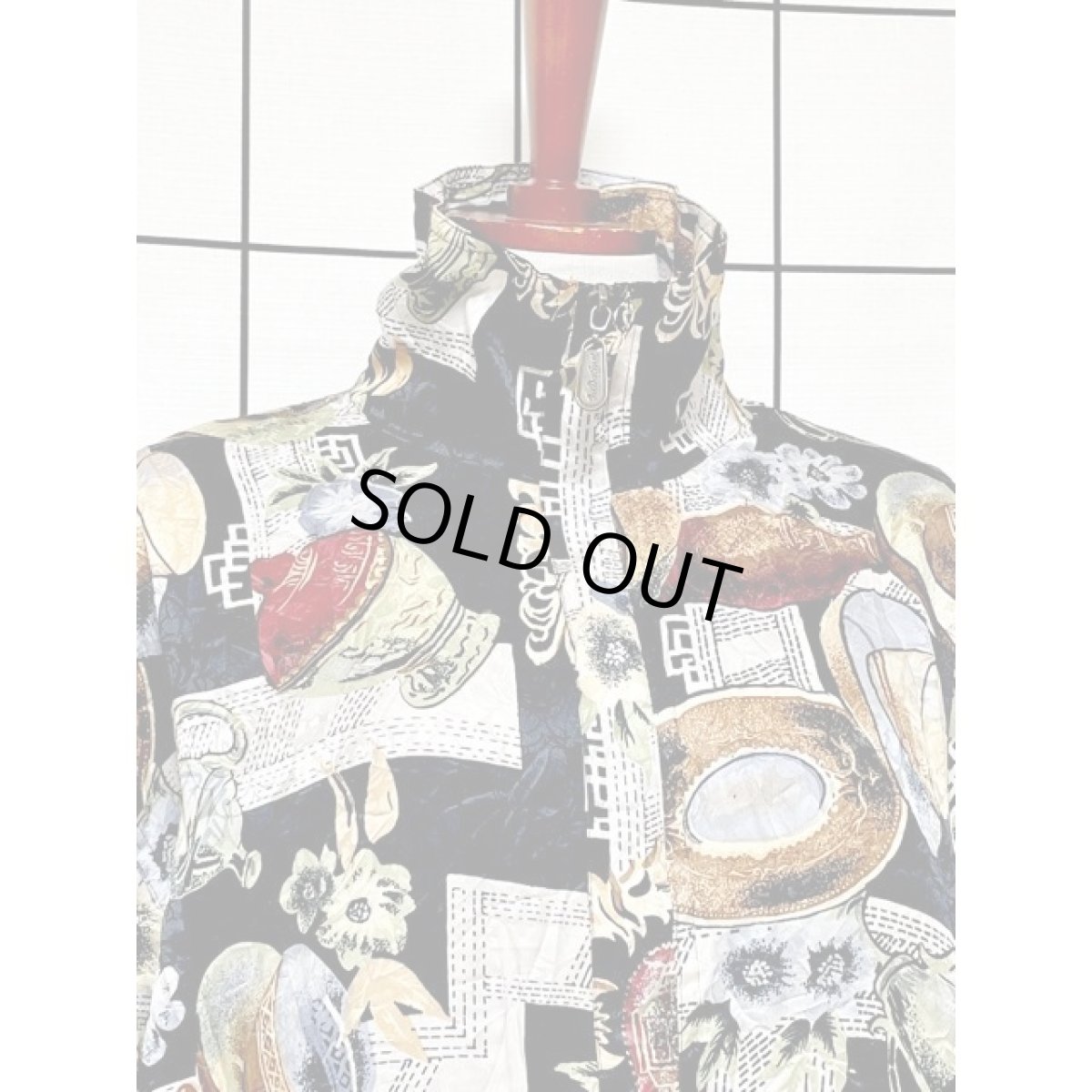 画像5: 陶器柄 ハイネック ブラック オーバーサイズ ジップアップ アメリカ古着 ジャンパー ヴィンテージブルゾンジャケット (5)