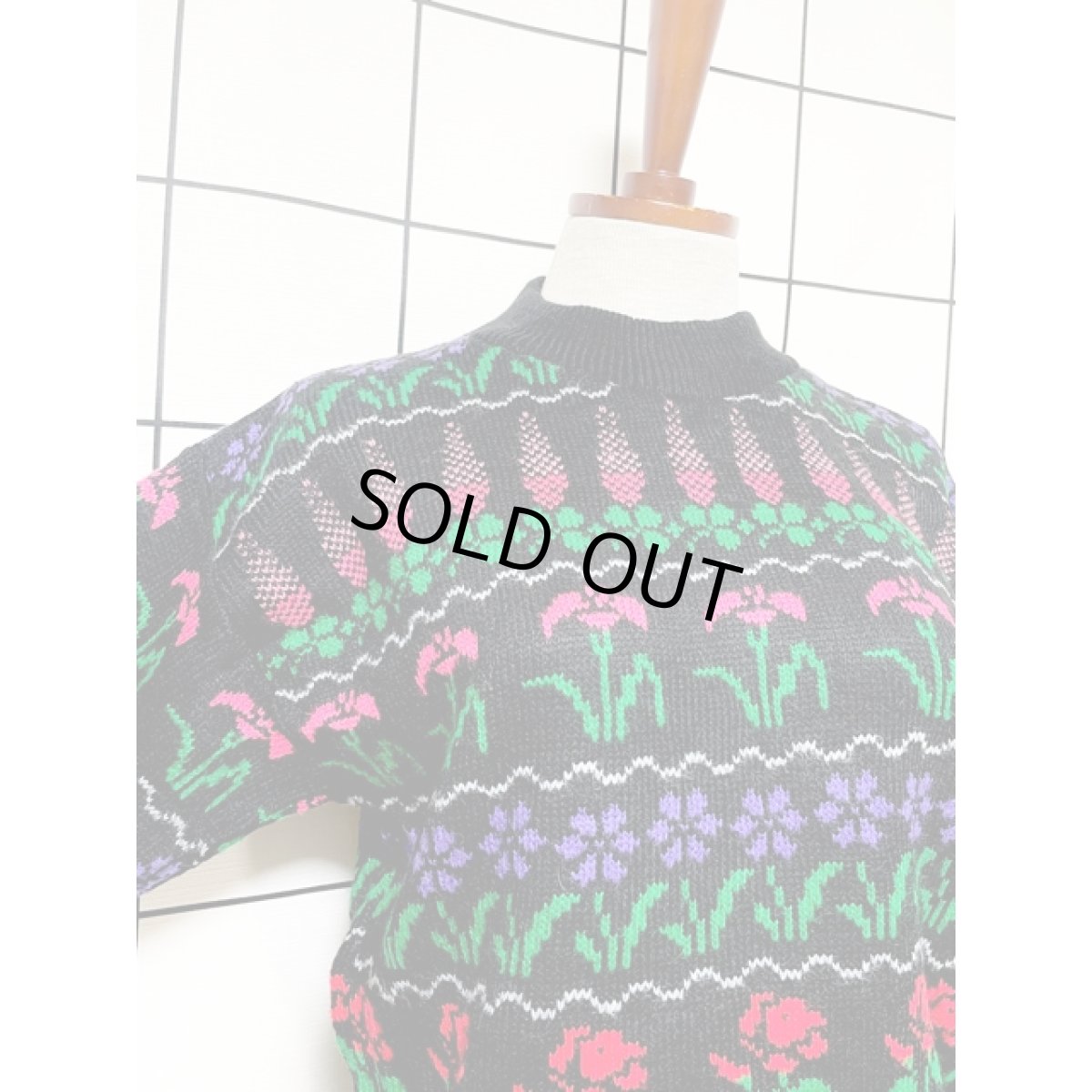 画像6: 花模様編み プルオーバー ブラック レトロサイケ アメリカ古着 ニットセーター (6)