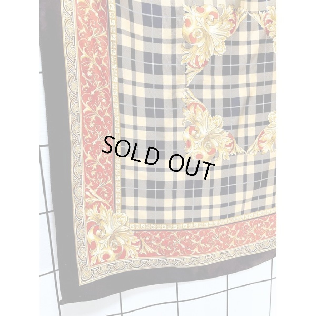 画像4: チェック レトロアンティーク ヴィンテージスカーフ ヨーロッパ (4)