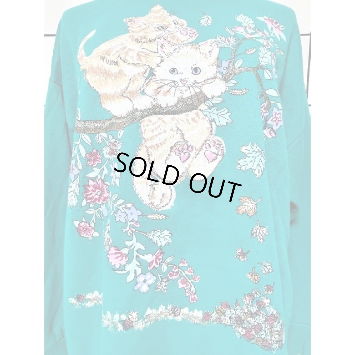 画像7: ネコ 猫 タートルネック  グリーン レトロ アメリカ古着 ヴィンテージスウェット (7)