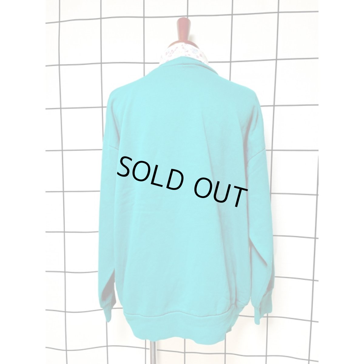 画像2: ネコ 猫 タートルネック  グリーン レトロ アメリカ古着 ヴィンテージスウェット (2)