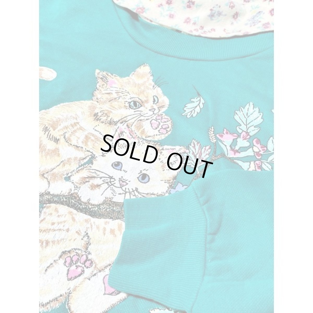 画像9: ネコ 猫 タートルネック  グリーン レトロ アメリカ古着 ヴィンテージスウェット (9)