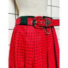 画像2: ベルトセット チェック柄 ウール レッド 赤 ディアンドル チロルスカート ドイツ民族衣装 (2)