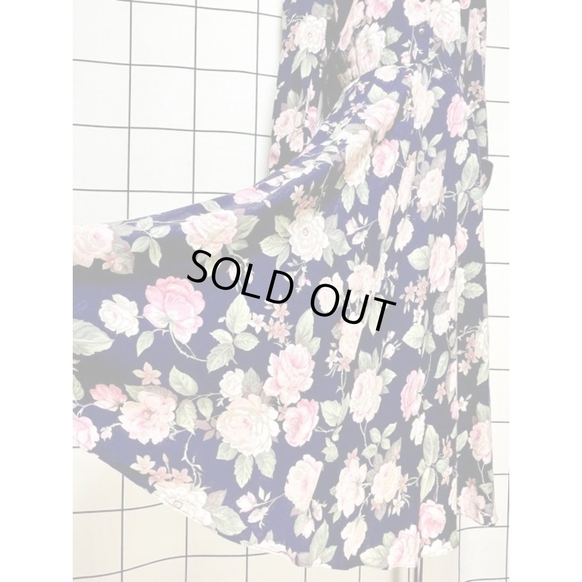 画像9: レース襟 花柄 ネイビー ウエストゴム アメリカ古着 ヴィンテージワンピース  (9)