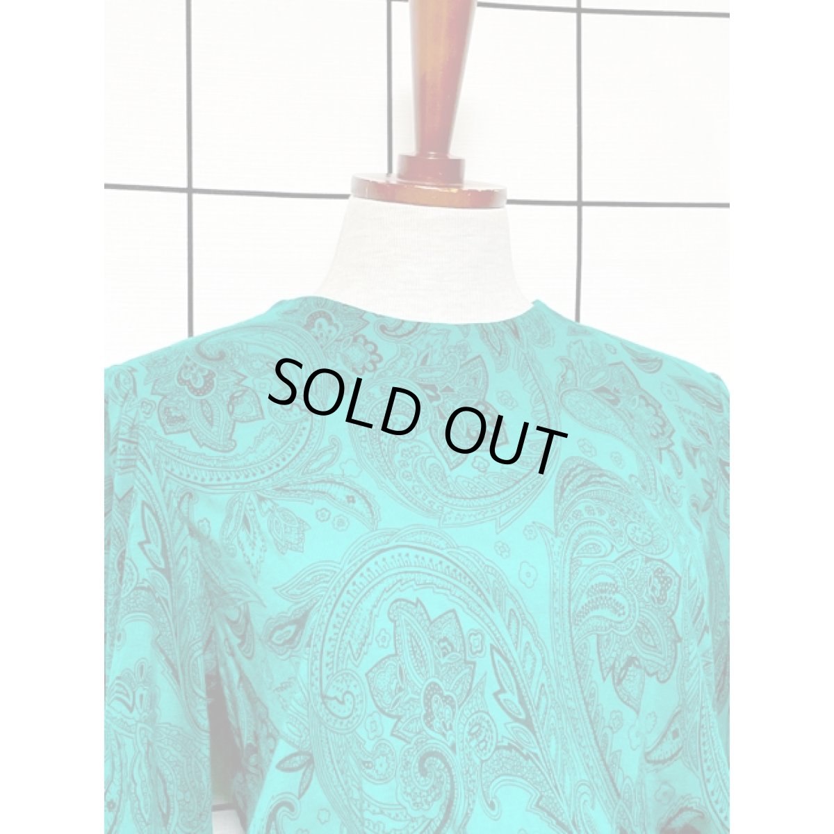 画像6: ペイズリー グリーン アクリル ウエストゴム レトロ アメリカ古着 ヴィンテージワンピース (6)