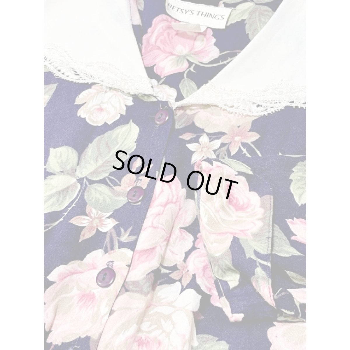 画像10: レース襟 花柄 ネイビー ウエストゴム アメリカ古着 ヴィンテージワンピース  (10)