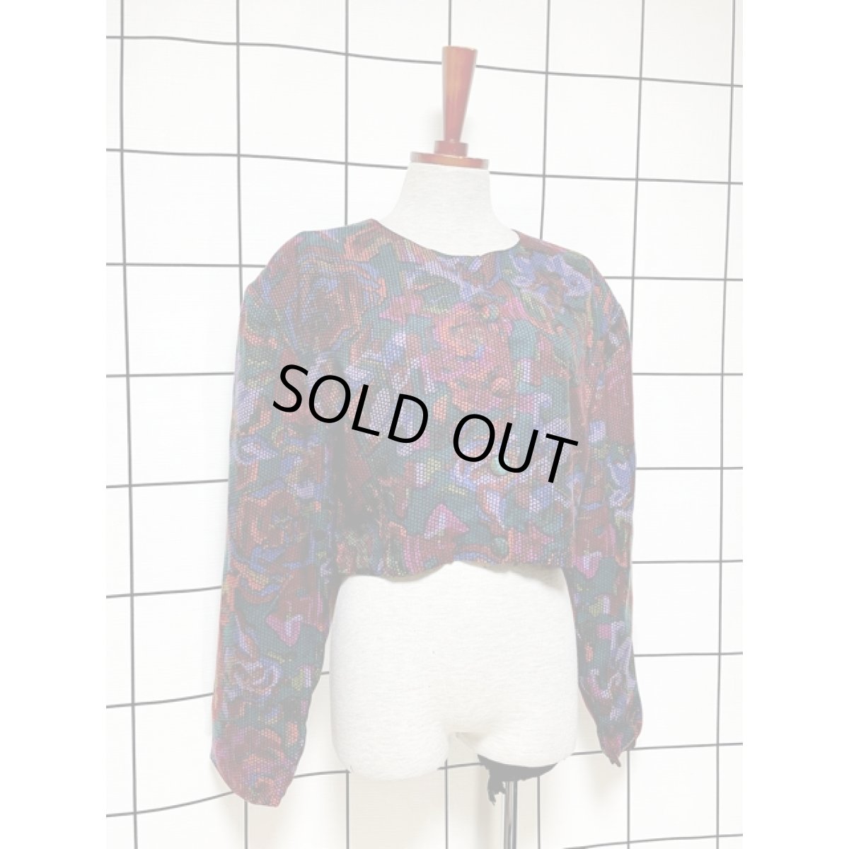 画像3: ショート丈 ノーカラー アート柄 レトロ 古着 ヴィンテージジャケット (3)