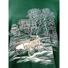 画像8: 荷車 ハウス Tree 雪景色 ラメ XL 90ｓ グリーン レトロ アメリカ古着 ヴィンテージスウェット (8)