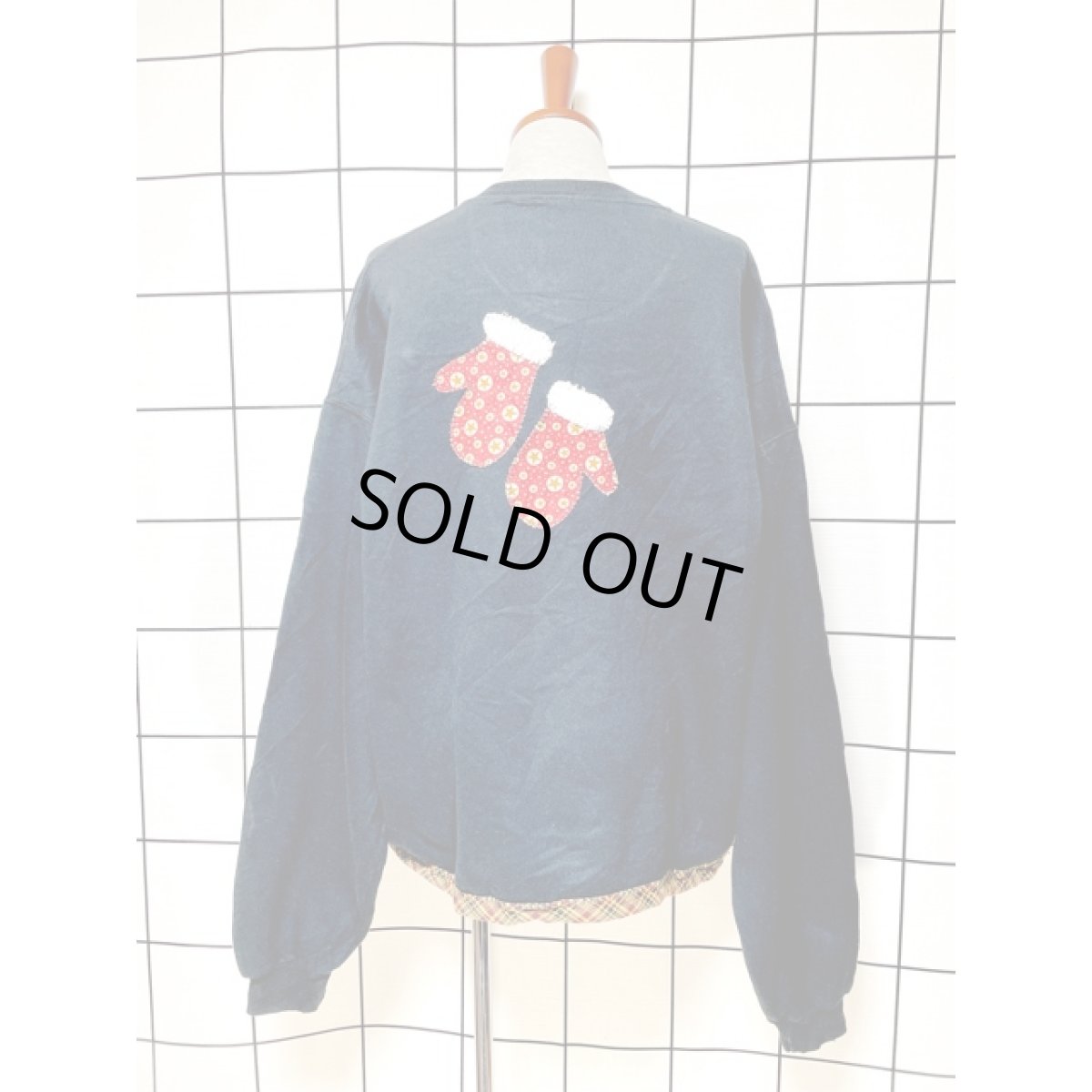 画像2: パッチワークデザイン チェック ブラック レトロ 古着 ヴィンテージスウェット (2)