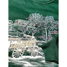 画像9: 荷車 ハウス Tree 雪景色 ラメ XL 90ｓ グリーン レトロ アメリカ古着 ヴィンテージスウェット (9)