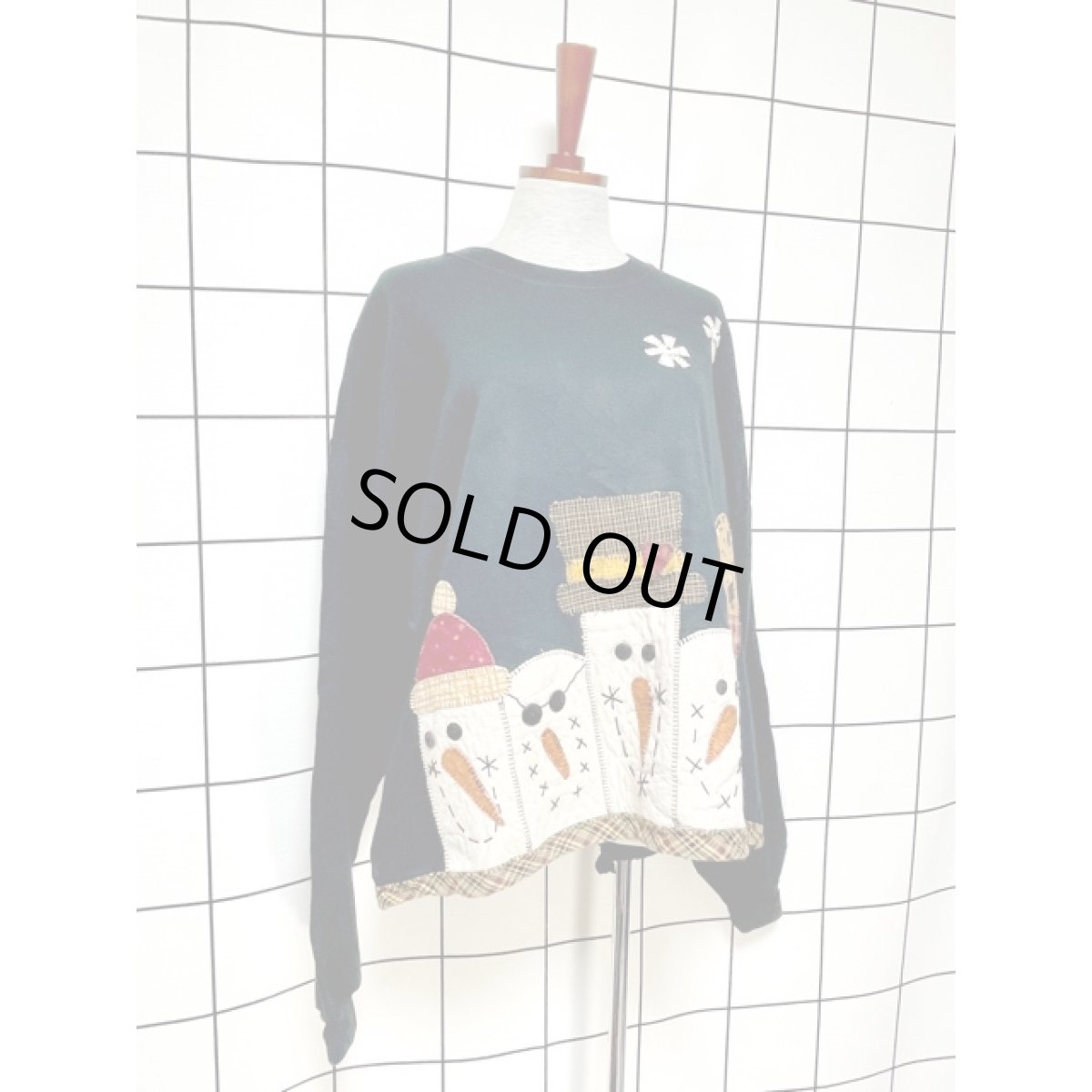 画像4: パッチワークデザイン チェック ブラック レトロ 古着 ヴィンテージスウェット (4)